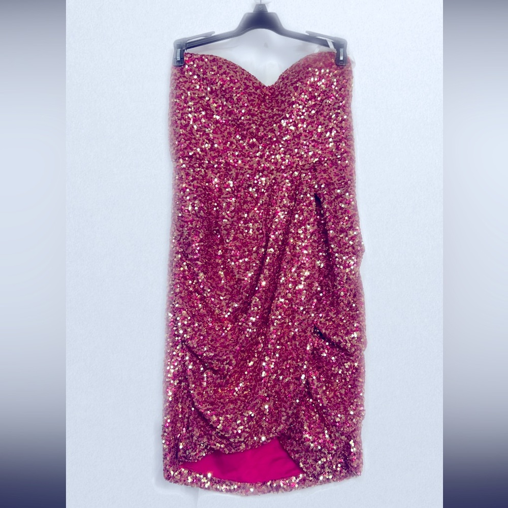 Pink Sequined Strapless Party Dress